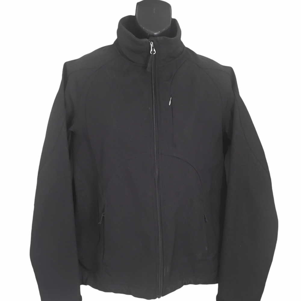 Double Diamond Softshell‎ Jacket Womens Medium Black Full Zip Fleece Lined Ski